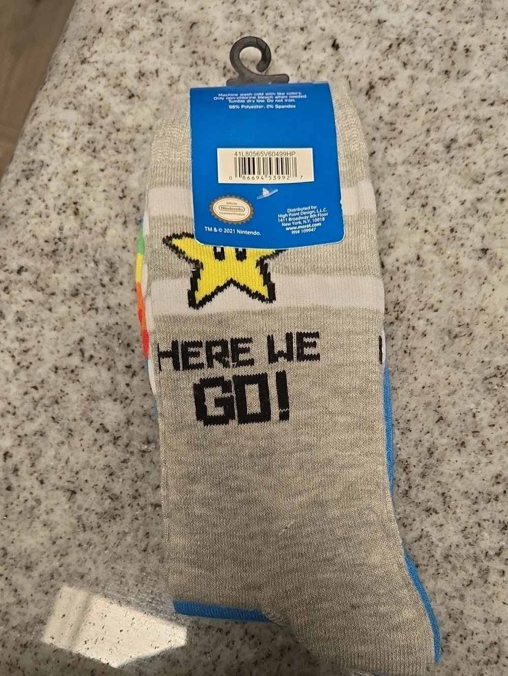 🖤5/$20🖤 Nintendo Super Mario Crew Socks - Light Blue with Rainbow Stripes